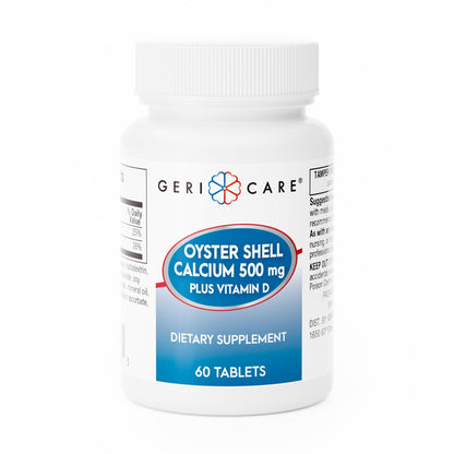 GeriCare Oyster Shell Calcium 500mg + Vitamin D for Bone Health - 60 Count
