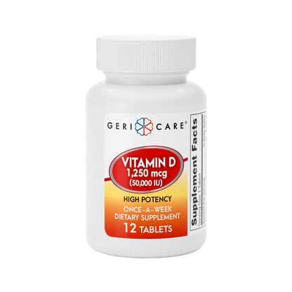 GeriCare Vitamin D 1,250 mcg (50,000 IU) Weekly – Supports Bone Density, Immune Function, and Muscle Health | 12 Count