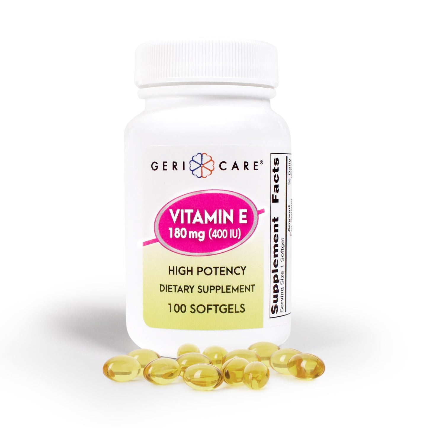 GeriCare High-Potency Vitamin E Capsules – 3 Potencies (100/400/1000 IU) | 100 Count | For Women & Men