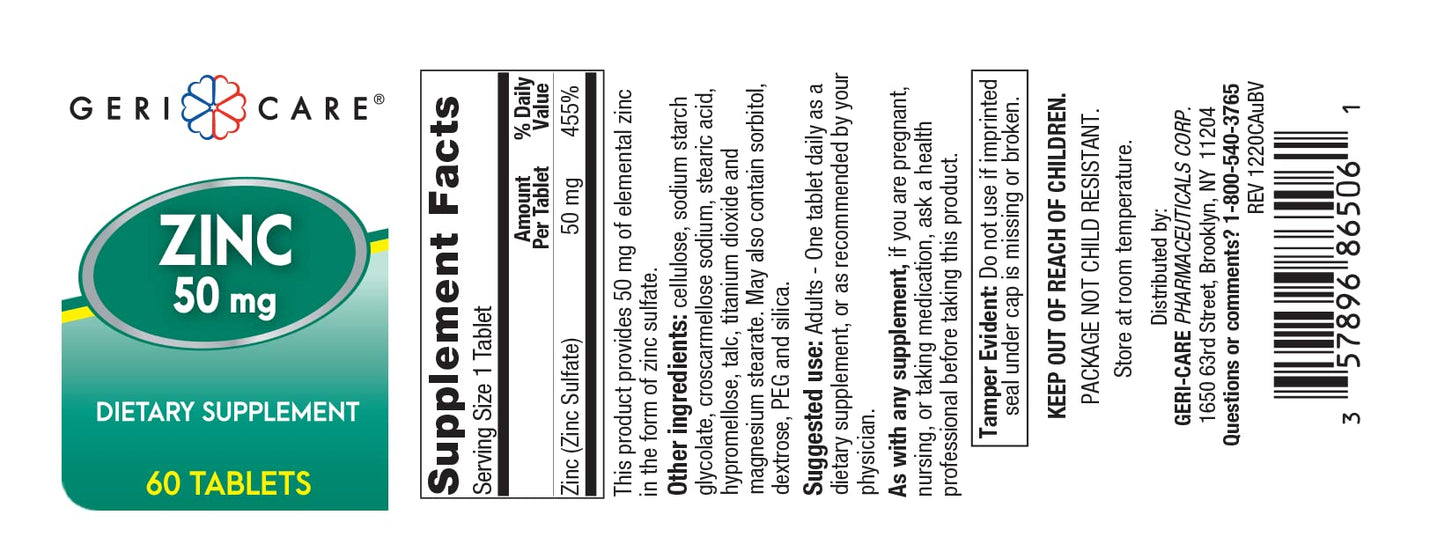GeriCare Zinc Sulfate 220mg – 60 Count Dietary Supplement