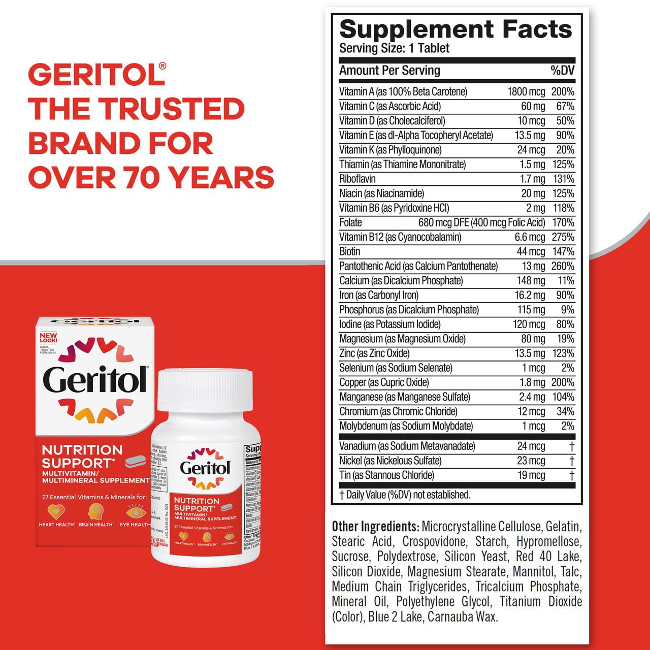 Geritol Multivitamin - 26 Essentials, Gluten-Free, Non-GMO, 40 Tablets