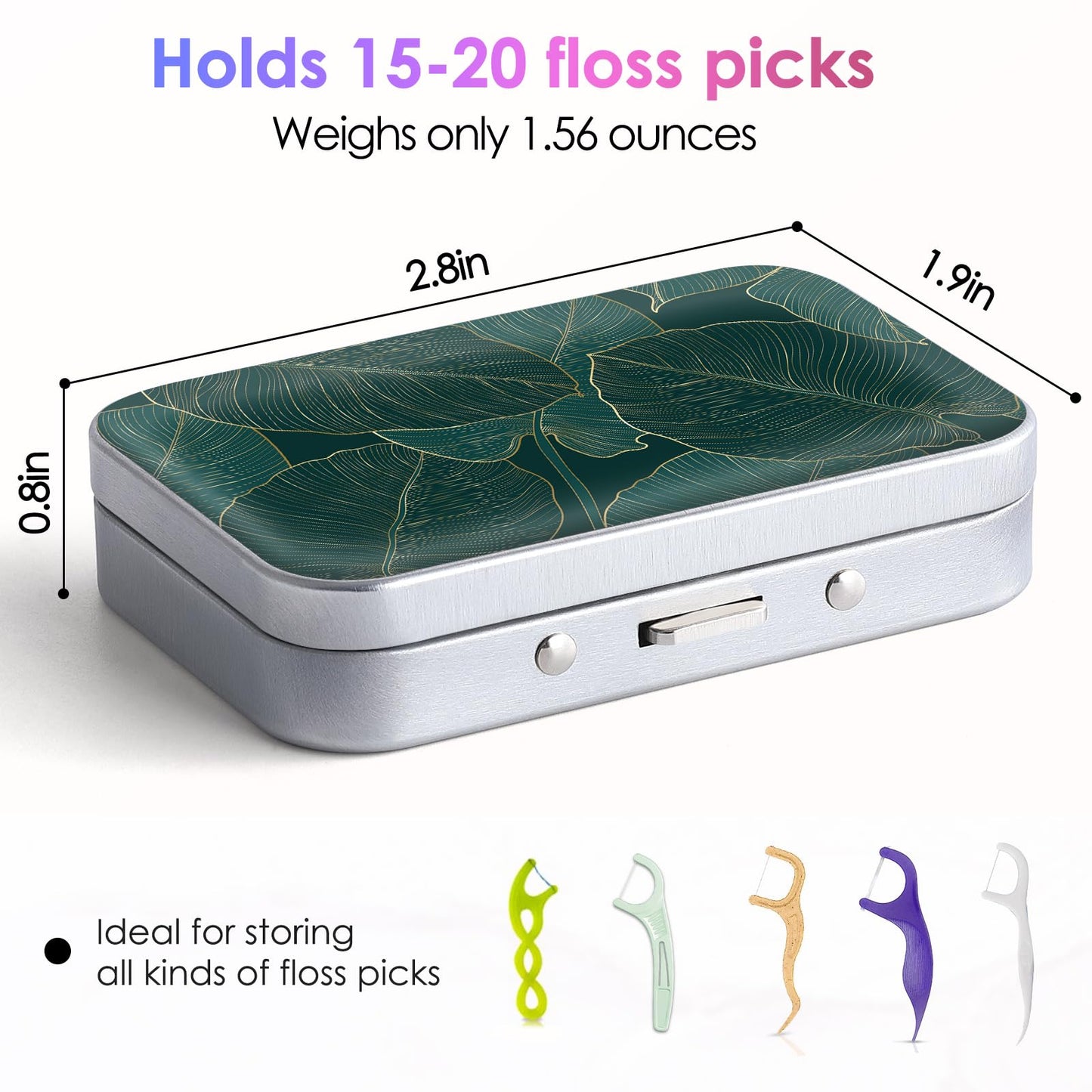 Gerkia Dental Floss Portable Case – Emerald Green Leaf | Travel Floss Dispenser with Built-in Mirror