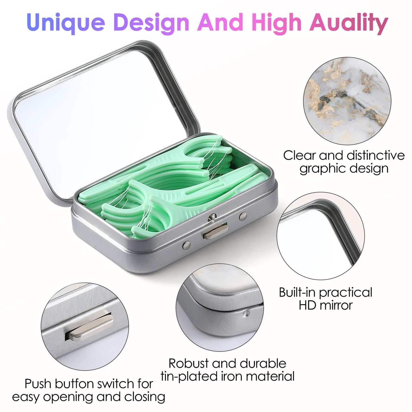 Gerkia Dental Floss Case - Portable, Lightweight & Travel Friendly (Light Grey Marble)