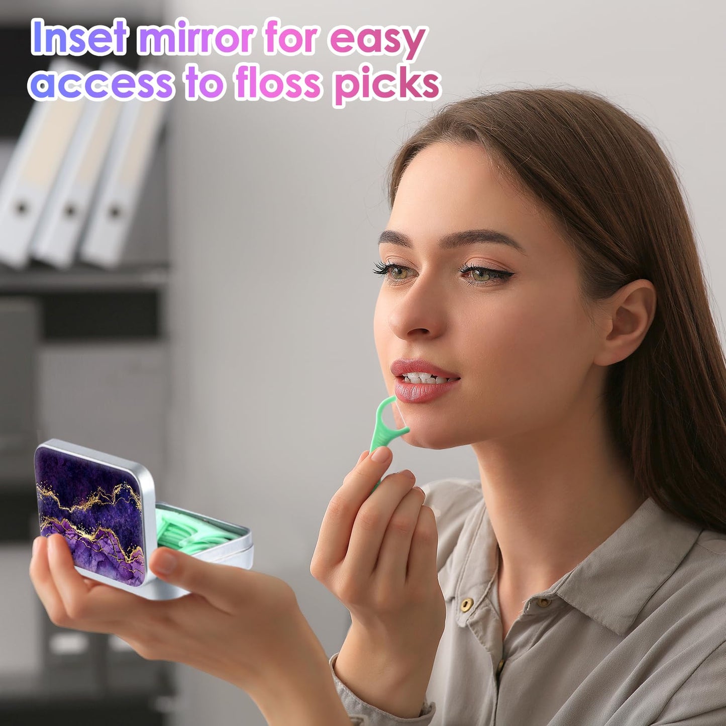 Gerkia Dental Floss Portable Case – Travel-ready Floss Dispenser (Purple Marble)