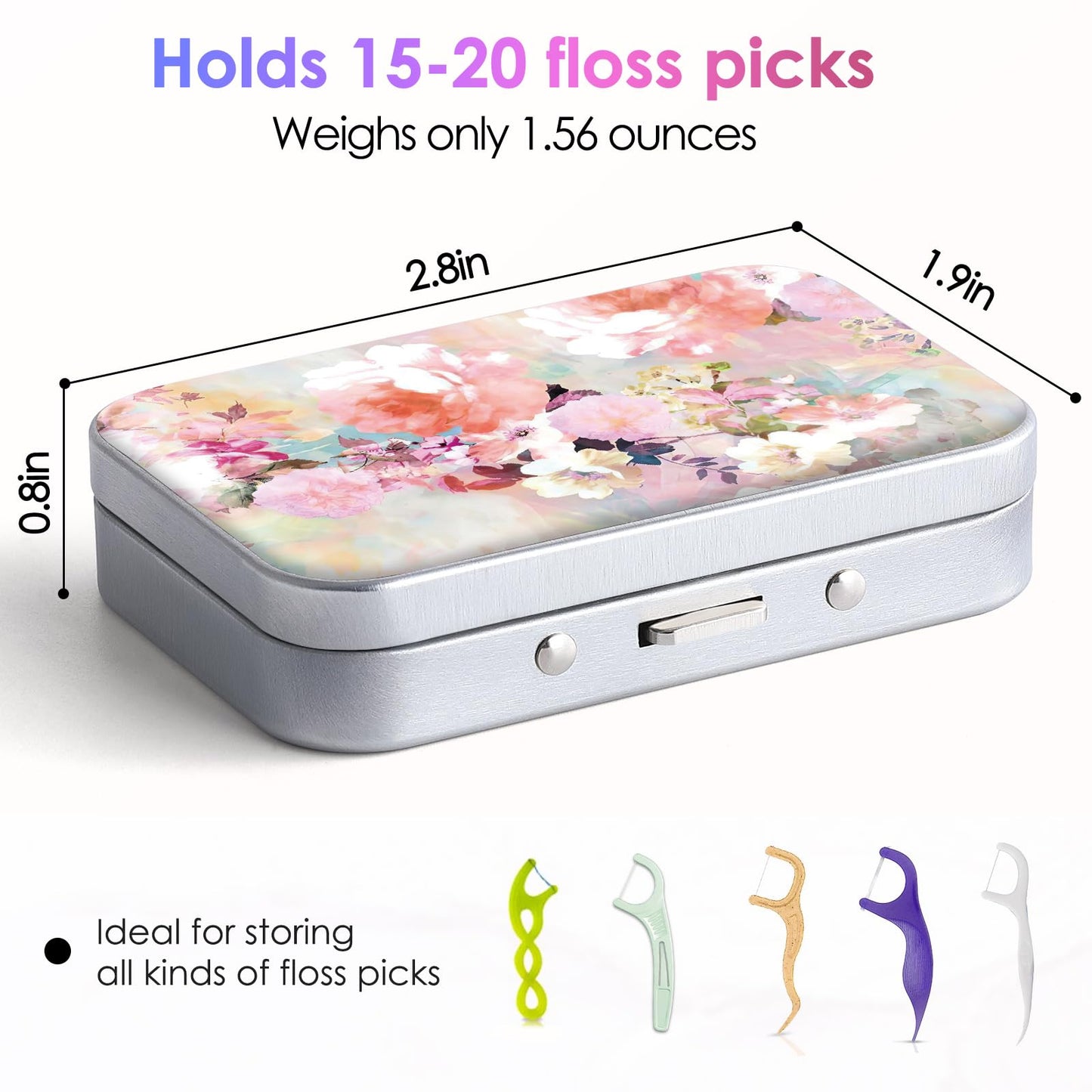 Gerkia Dental Floss Portable Case – Travel Dispenser with Mirror (Pink Flower)