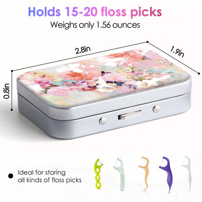 Gerkia Dental Floss Portable Case – Travel Dispenser with Mirror (Pink Flower)
