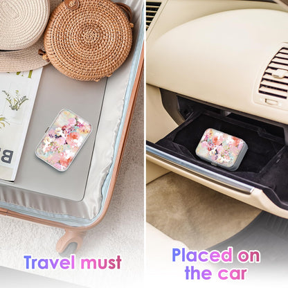 Gerkia Dental Floss Portable Case – Travel Dispenser with Mirror (Pink Flower)