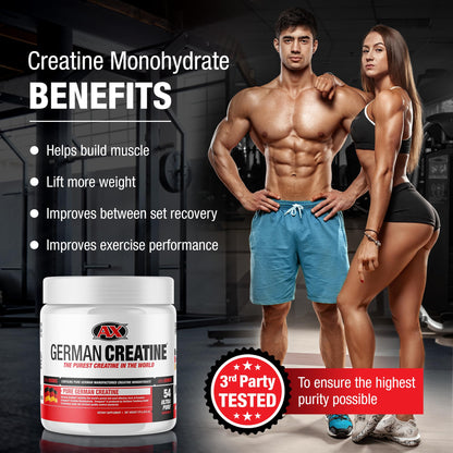 German Creatine Micronized Monohydrate Powder | 99.99% Creapure, Unflavored, 270g (54 Servings) – 3rd-Party Tested
