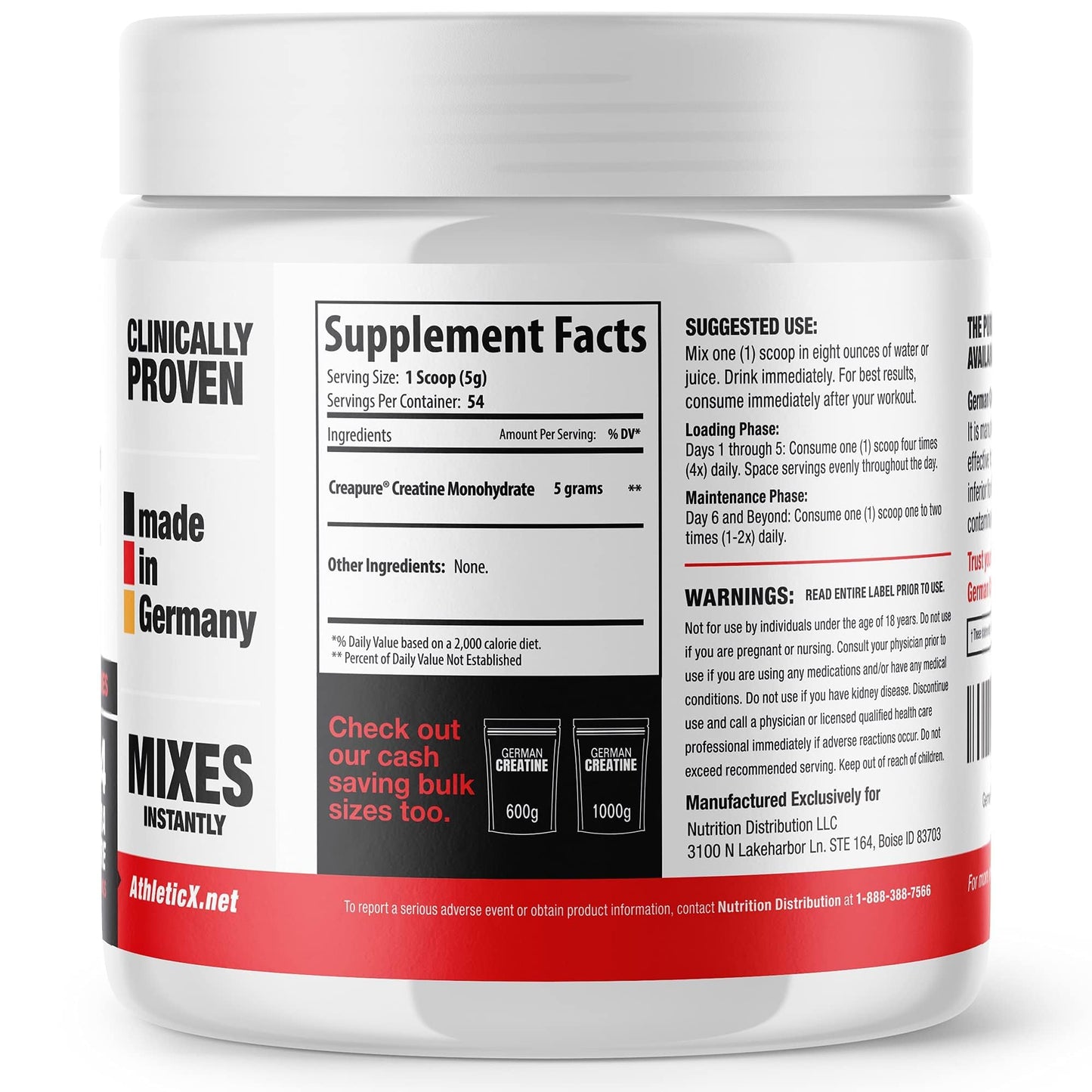 German Creatine Micronized Monohydrate Powder | 99.99% Creapure, Unflavored, 270g (54 Servings) – 3rd-Party Tested