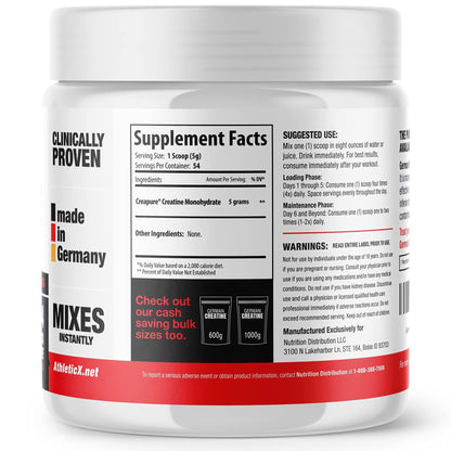 German Creatine Micronized Monohydrate Powder | 99.99% Creapure, Unflavored, 270g (54 Servings) – 3rd-Party Tested