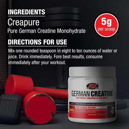 German Creatine Micronized Monohydrate Powder | 99.99% Creapure, Unflavored, 270g (54 Servings) – 3rd-Party Tested