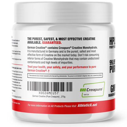 German Creatine Micronized Monohydrate Powder | 99.99% Creapure, Unflavored, 270g (54 Servings) – 3rd-Party Tested