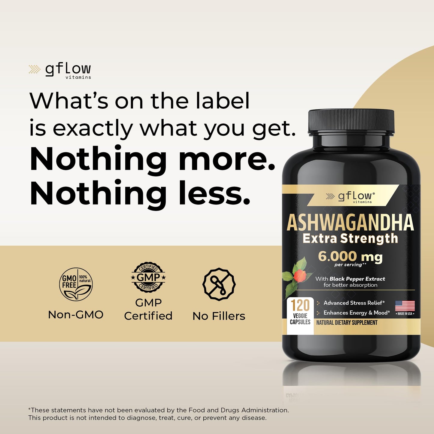 gflow vitamins Ashwagandha 6000mg – Extra Strength, vegan, non-GMO – Made in USA | Sleep, Mood & Energy | Pack of 3