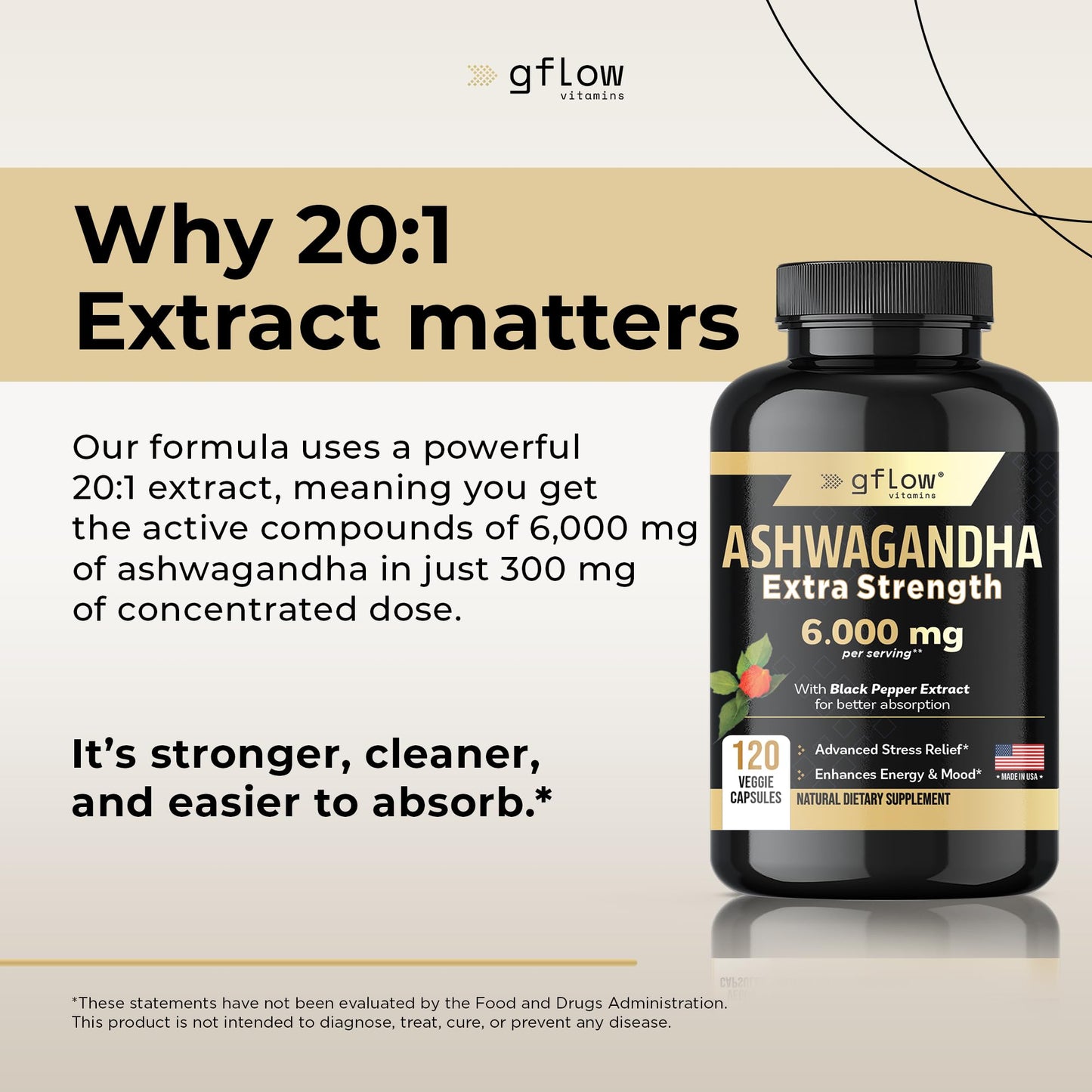 gflow vitamins Ashwagandha 6000mg – Extra Strength, vegan, non-GMO – Made in USA | Sleep, Mood & Energy | Pack of 3
