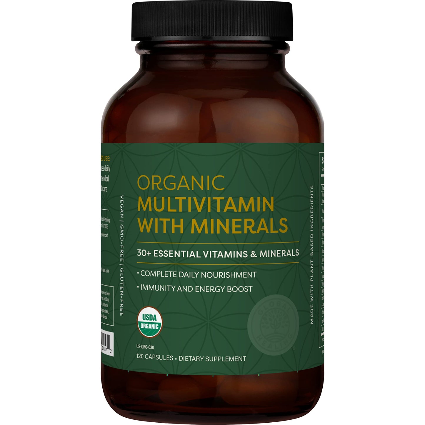 Global Healing Center USDA Organic Multivitamin – Women & Men, 120 Capsules