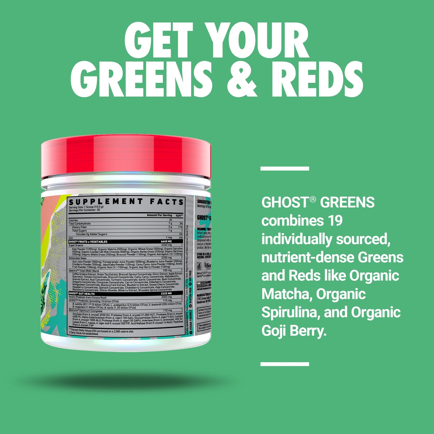GHOST Greens Powder Guava Berry – 30 Servings | 19 Greens & Reds, Probiotic & Digestive Enzymes, Gluten-Free