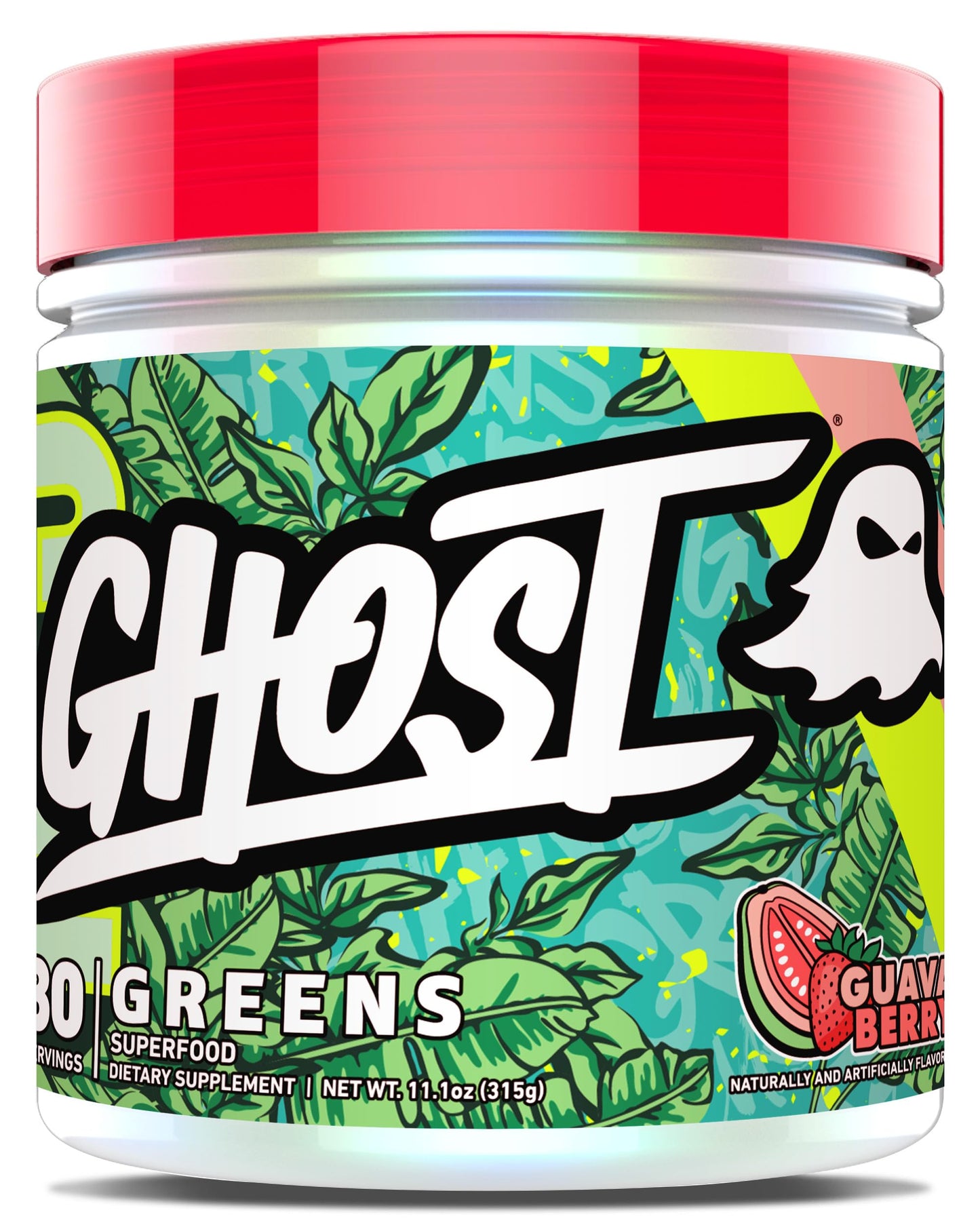 GHOST Greens Powder Guava Berry – 30 Servings | 19 Greens & Reds, Probiotic & Digestive Enzymes, Gluten-Free