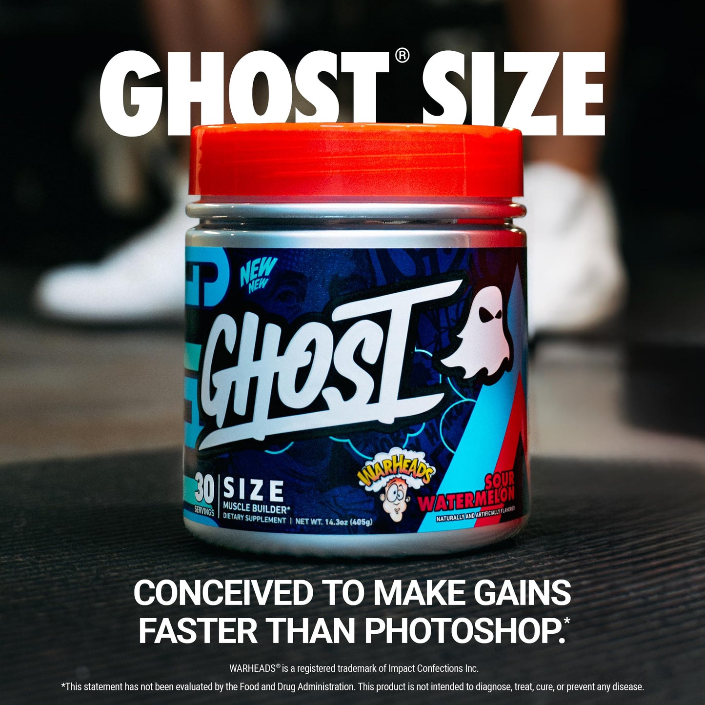 GHOST Size V3 Muscle Builder - Warheads Sour Watermelon, 30 Servings | Creatine, Betaine, Sugar-Free, Gluten-Free
