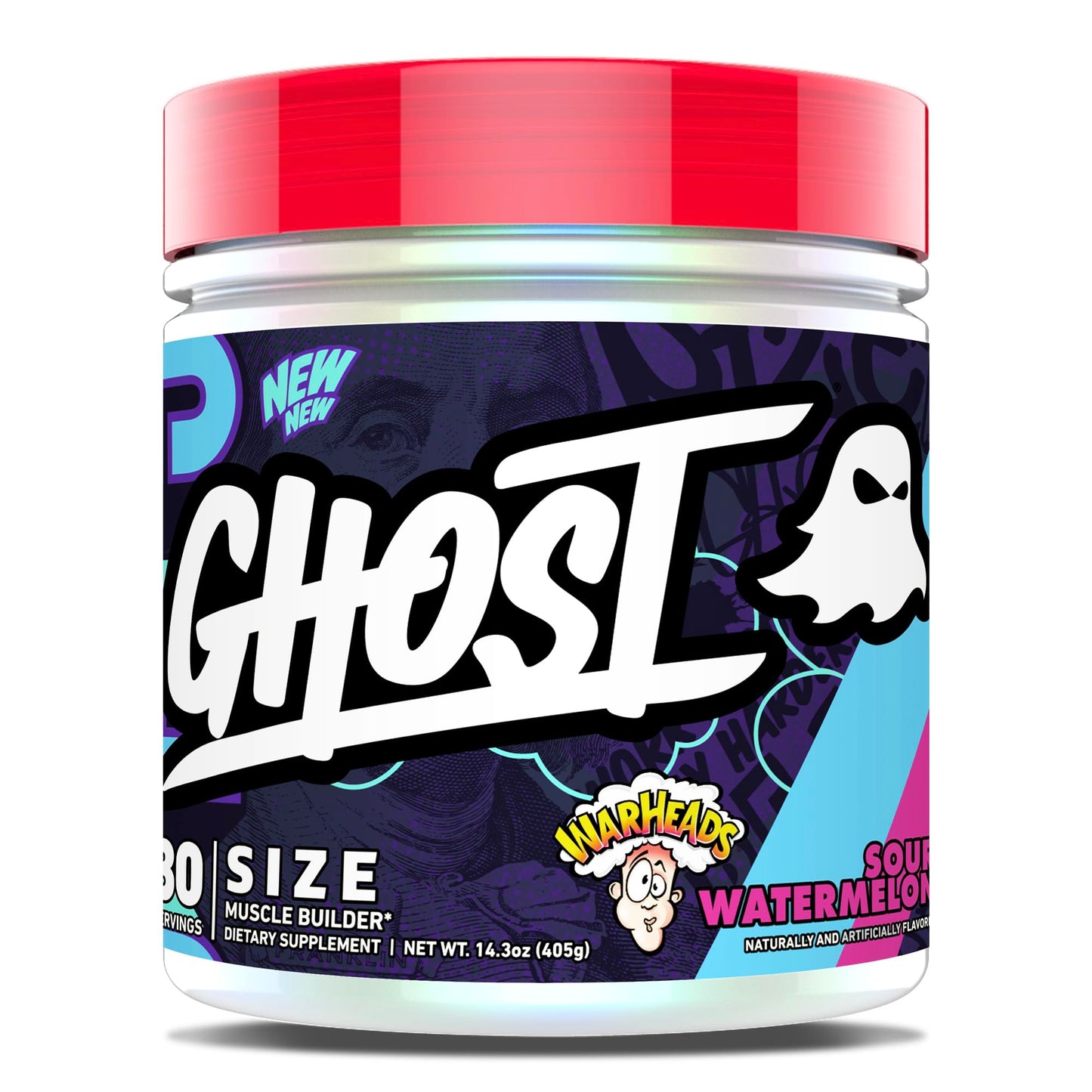 GHOST Size V3 Muscle Builder - Warheads Sour Watermelon, 30 Servings | Creatine, Betaine, Sugar-Free, Gluten-Free