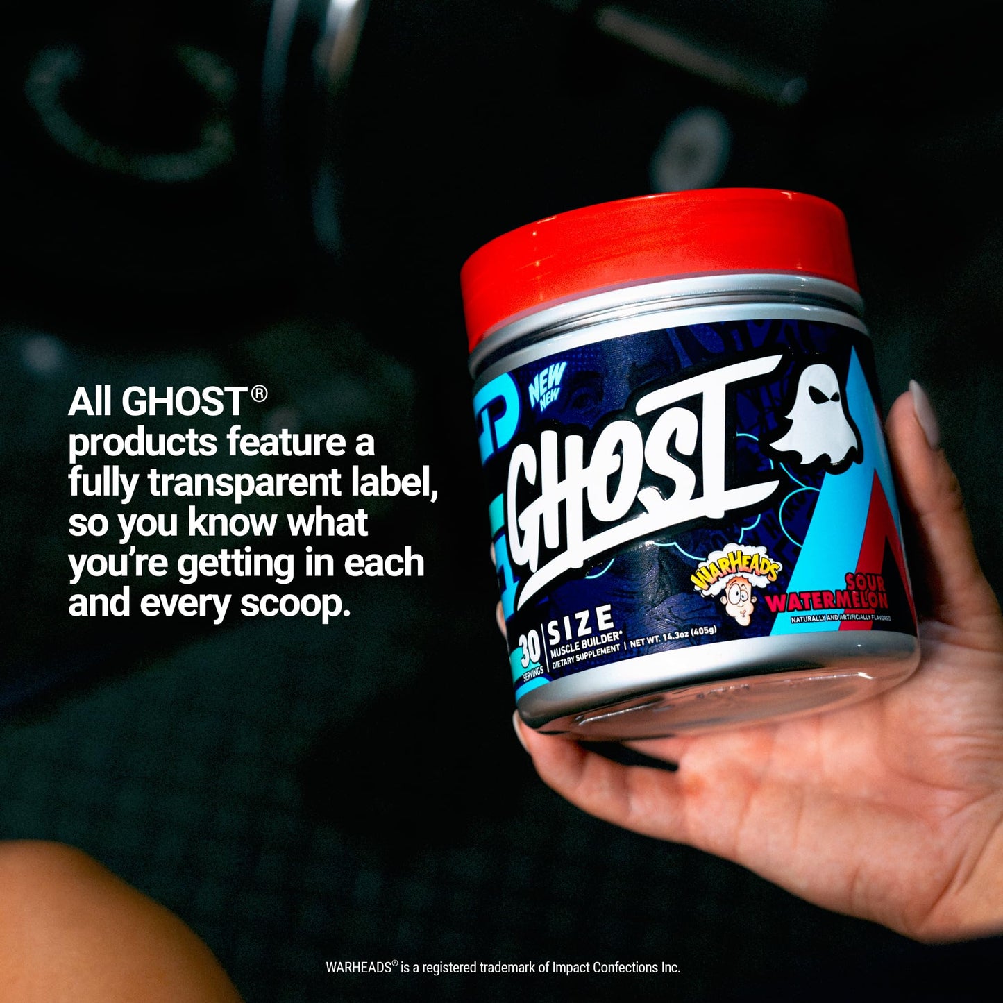 GHOST Size V3 Muscle Builder - Warheads Sour Watermelon, 30 Servings | Creatine, Betaine, Sugar-Free, Gluten-Free
