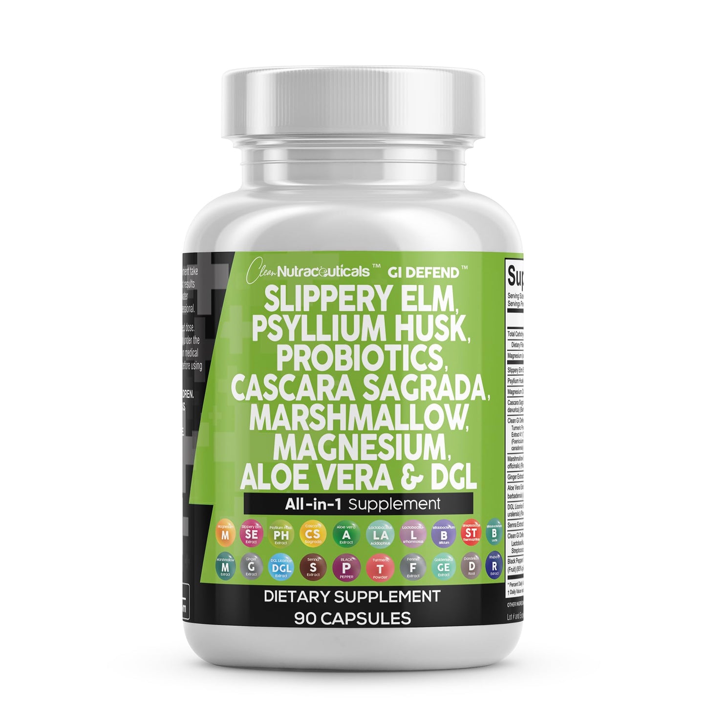 Clean Nutraceuticals GI Defend - All-In-One Digestive Health Supplement with Slippery Elm, Psyllium Husk, Probiotics, Aloe Vera & Herbal Extracts