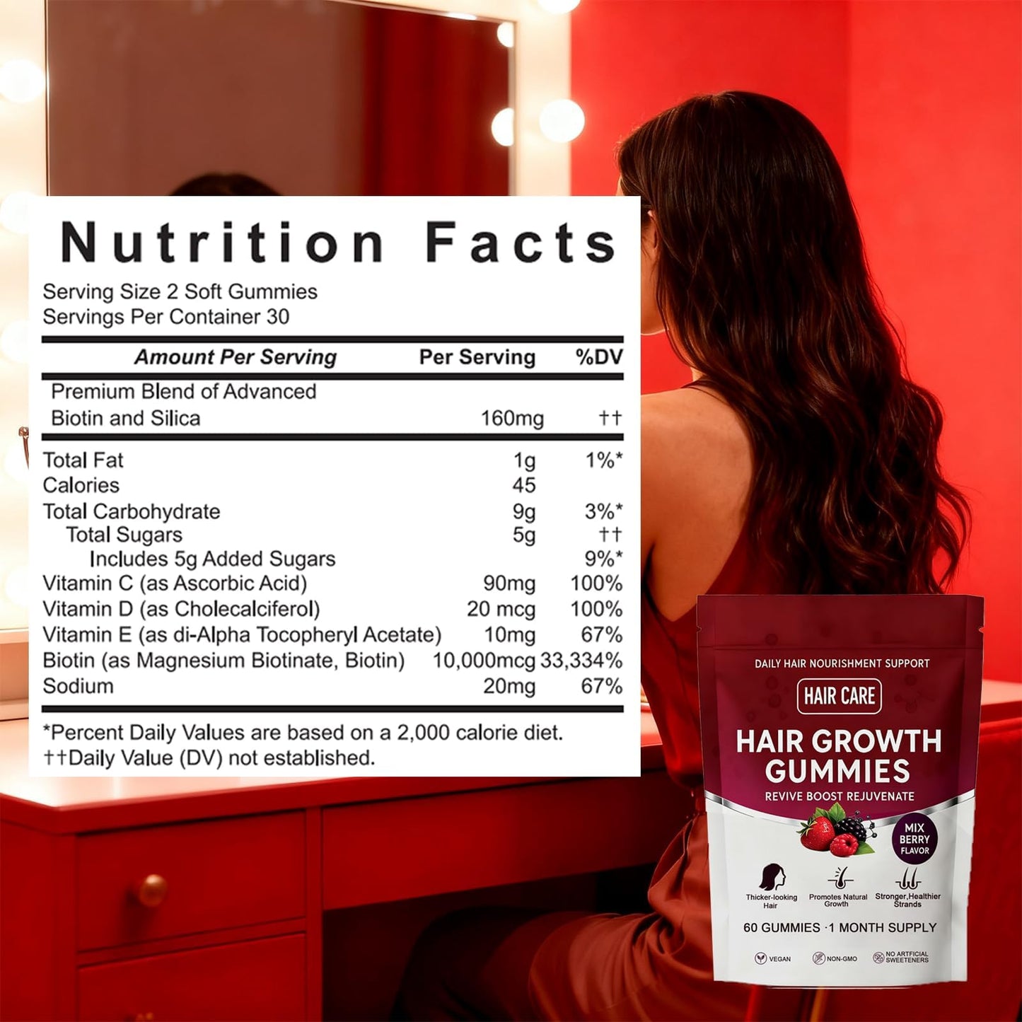 Giamau Lumin Hair Growth Gummies – 60 Vegan Gummies | Hair, Skin & Nails | Non-GMO