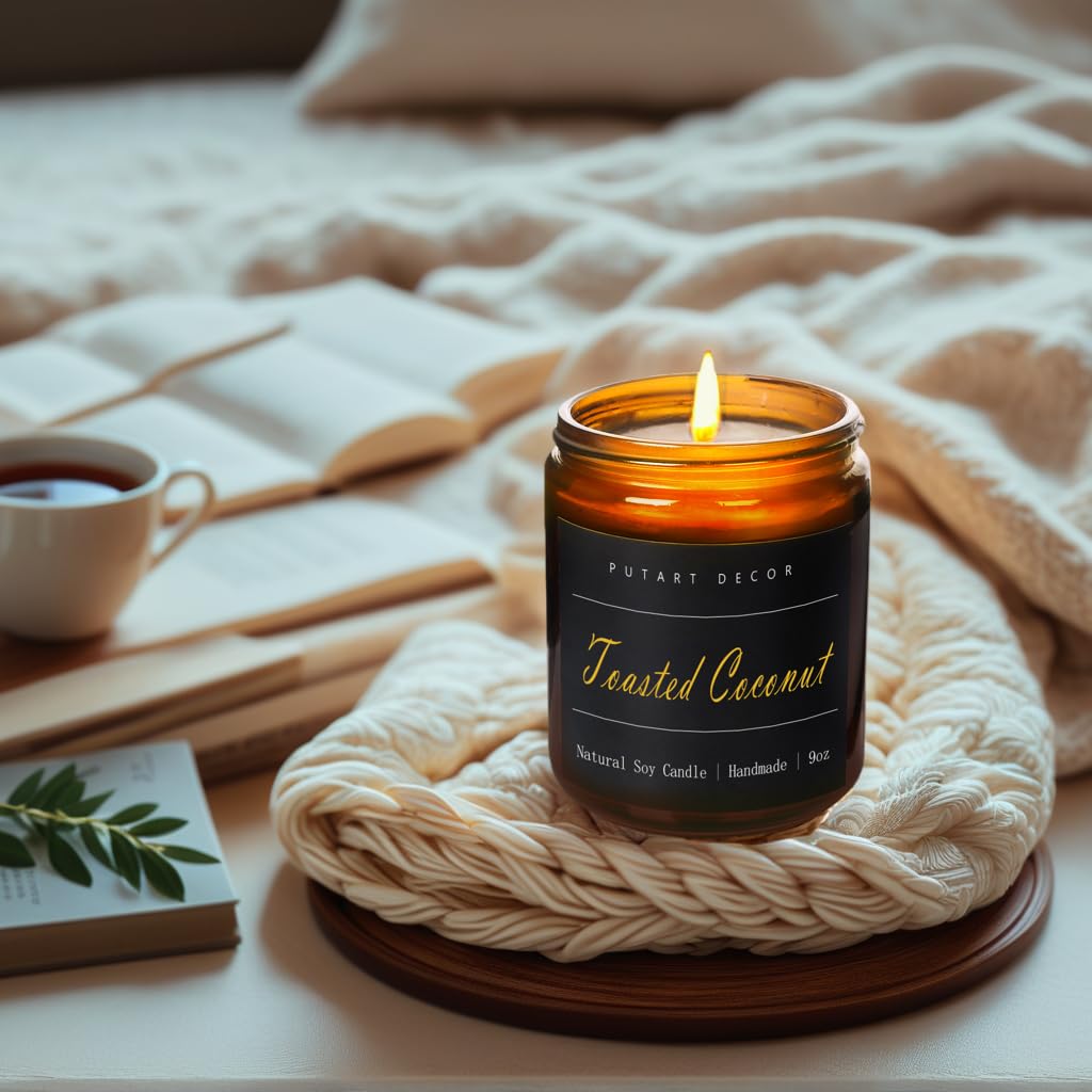 Putart Toasted Coconut Soy Candle 9oz – Non-Toxic, Long-Lasting Fragrance, Luxury Jar