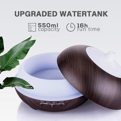 550ml Essential Oil Diffuser with 6 Oil Set | Ultrasonic Humidifier, Timer, 7-Color LED Night Light | Home & Spa