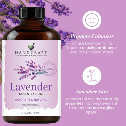 Handcraft Blends Lavender Angustifolia Essential Oil Gift Set – 4 fl oz – Pure & Natural – Gift Box Included