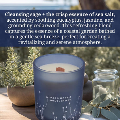 White Sage Sea Salt Wood Wick Soy Candle 10.6 oz | Aromatherapy & Cleansing