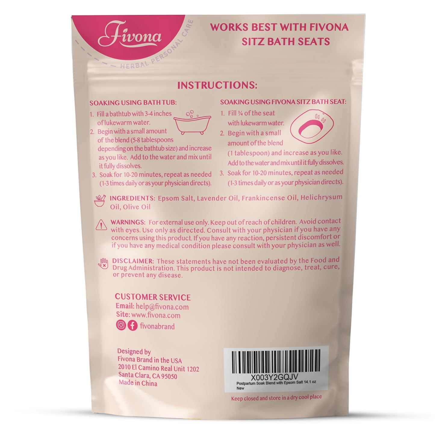 Postpartum Sitz Bath Salt – Epsom Salt with Essential Oils for Hemorrhoid Relief & Perineal Healing