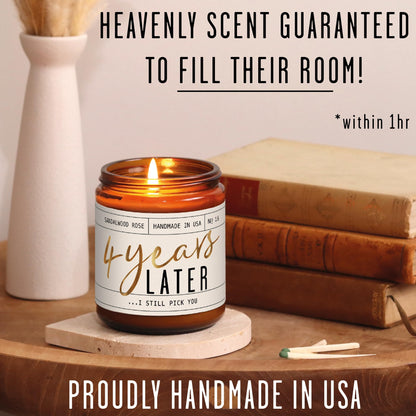 4th Anniversary Gift for Wife – Sandalwood Rose Soy Candle | 50-Hour Burn | USA Made