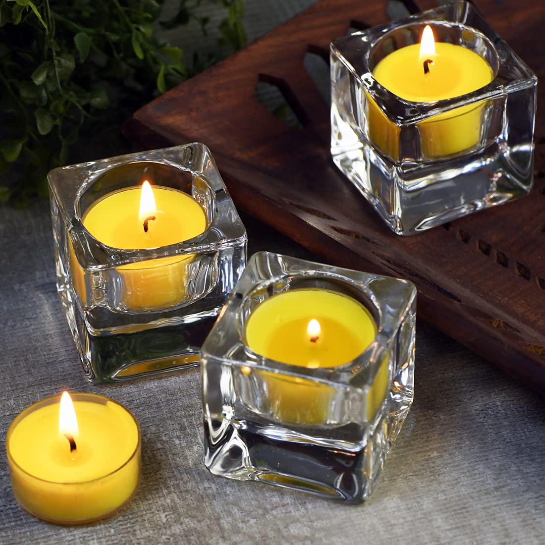 DEYBBY Lemon Scented Soy Wax Tealight Candles – 24-Pack, 4-Hour Burn