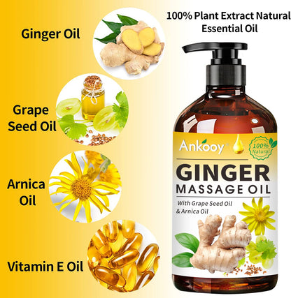 3 Pack Ginger Massage Oil – Arnica, Vitamin E & Grape Seed | Lymphatic Drainage | 100% Natural Ginger