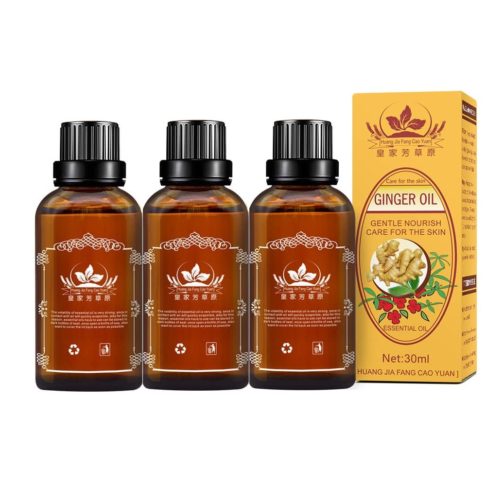 3-Pack Ginger Oil for Lymphatic Drainage – Promote Blood Circulation & Metabolism | SPA Massage Oil