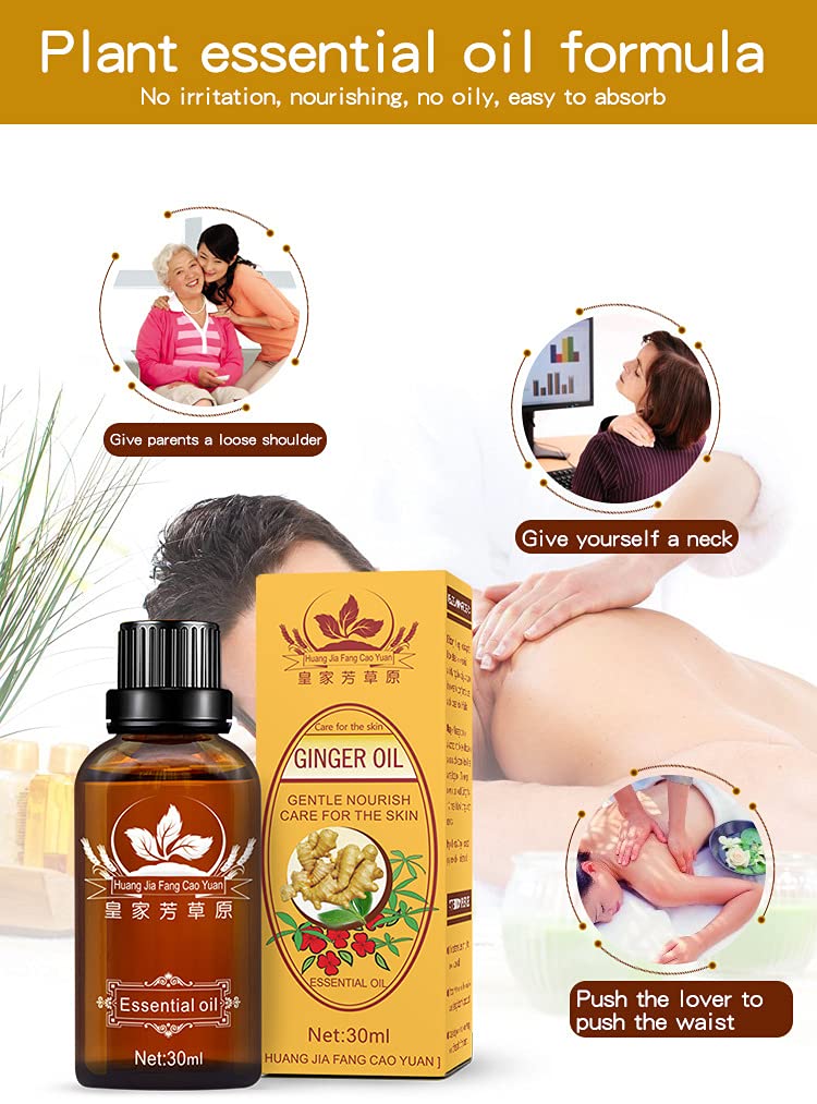 3 Pack Lymphatic Drainage Ginger Oil – Ginger Massage Oil to Promote Blood Circulation, Suitable for Body Massage
