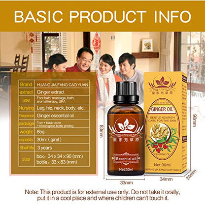 3 Pack Lymphatic Drainage Ginger Oil – Ginger Massage Oil to Promote Blood Circulation, Suitable for Body Massage