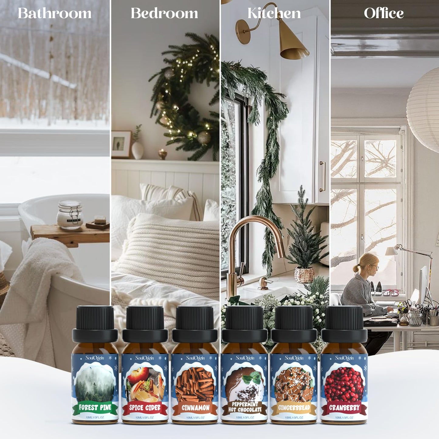 SoulOrigin Winter Essential Oils Set – 6x10ml Fragrance Oils for Diffusers and Gifts