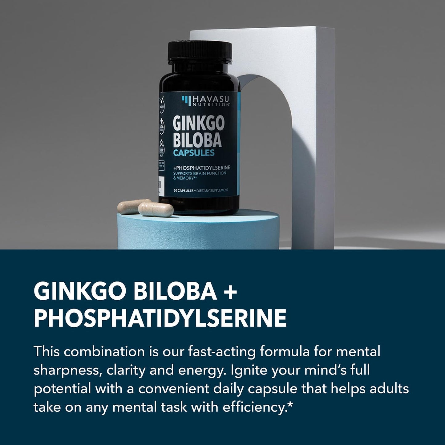 Ginkgo Biloba 120mg with Phosphatidylserine | Nootropic Brain Health & Focus - 60 Non-GMO Capsules