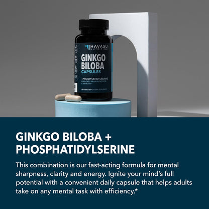 Ginkgo Biloba 120mg with Phosphatidylserine | Nootropic Brain Health & Focus - 60 Non-GMO Capsules