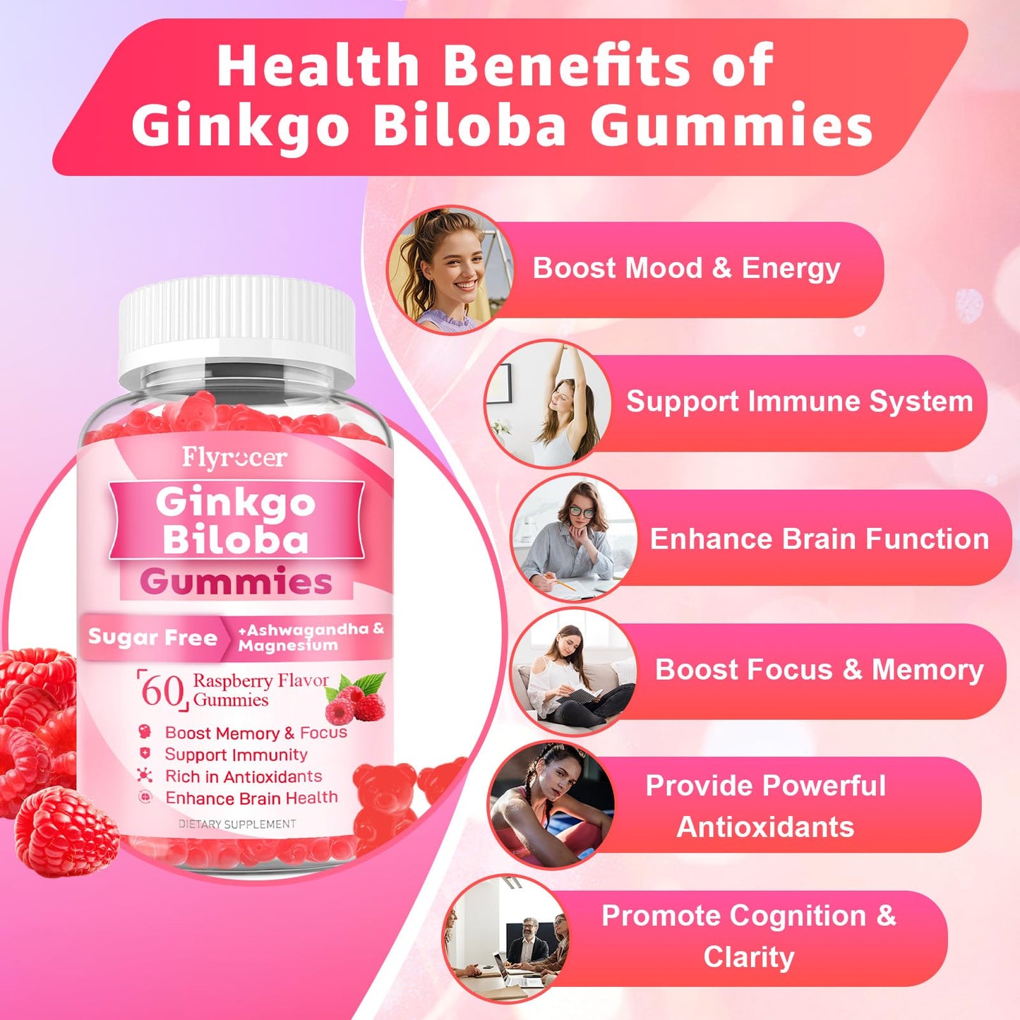 Ginkgo Biloba Gummies 300mg – Focus, Memory & Brain Health | Vegan, Sugar-Free