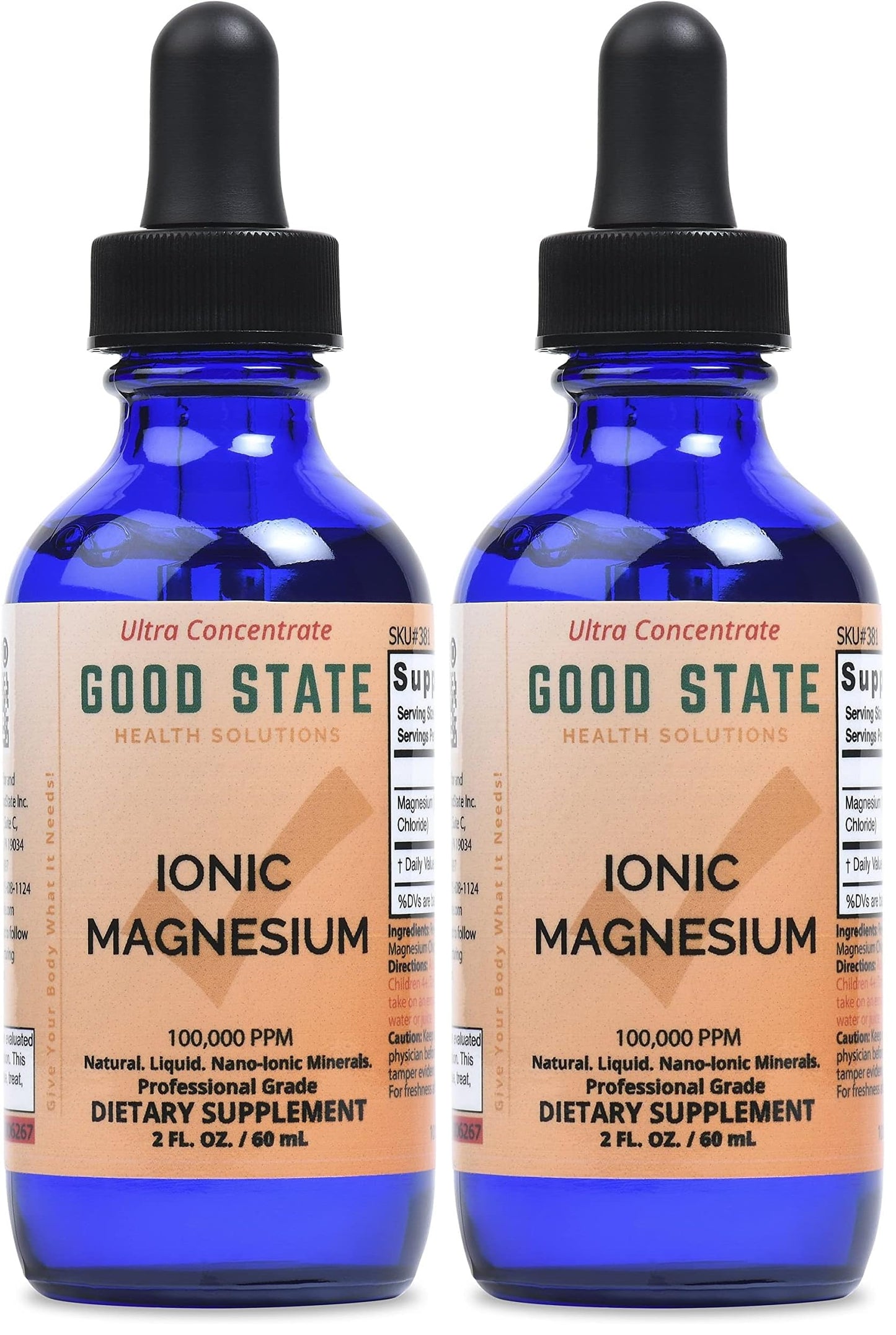 Glass Bottle Good State Liquid Ionic Magnesium Ultra Concentrate – 100 Servings per Bottle, Pack of 2