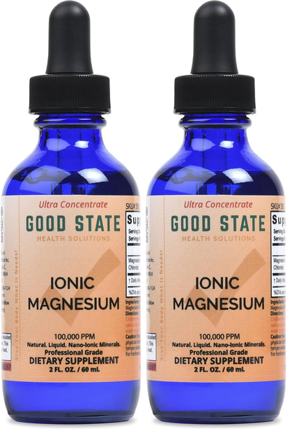 Glass Bottle Good State Liquid Ionic Magnesium Ultra Concentrate – 100 Servings per Bottle, Pack of 2
