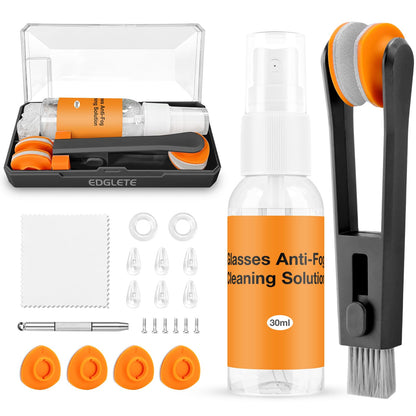 Glasses Cleaner Kit with Anti-Fog Spray, Microfiber Cloth & Repair Tool Case