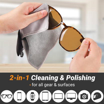 2-Sided Portable Glasses Cleaner Cloth Keychain | Reusable Microfiber Kit 6x6 in – Black