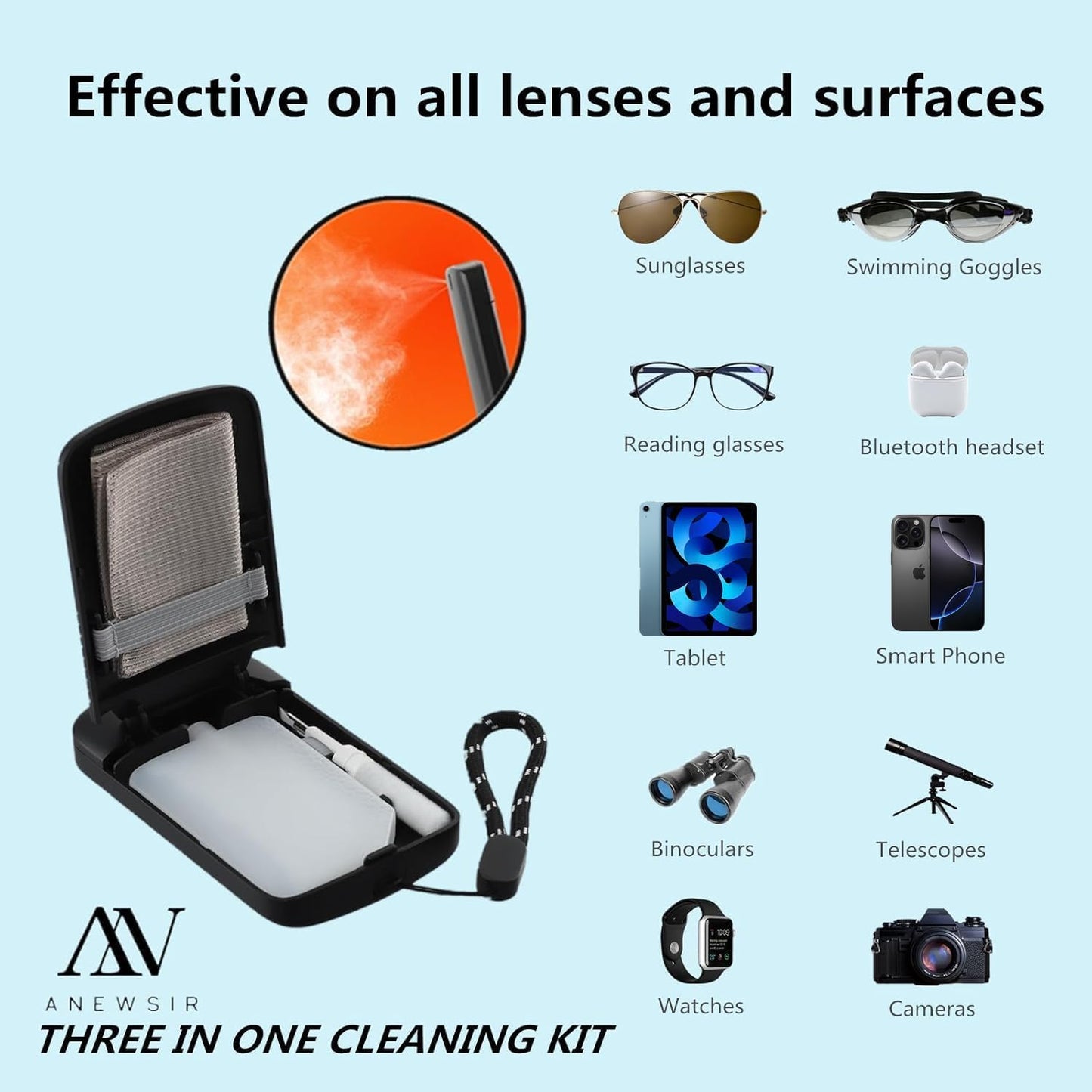 Glasses & Screen Cleaner Spray – Portable Lens Cleaner Kit (Alcohol Free)