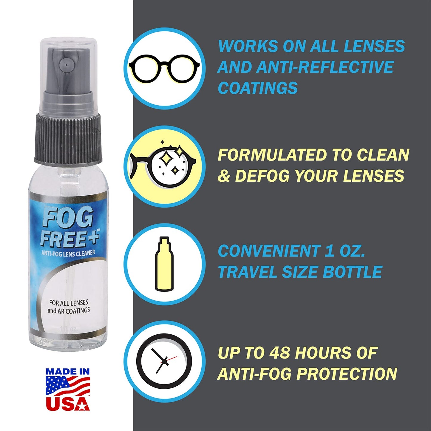 Fog Free Plus Anti-Fog Spray for Glasses - 1 oz | Lens Cleaner & Defogger