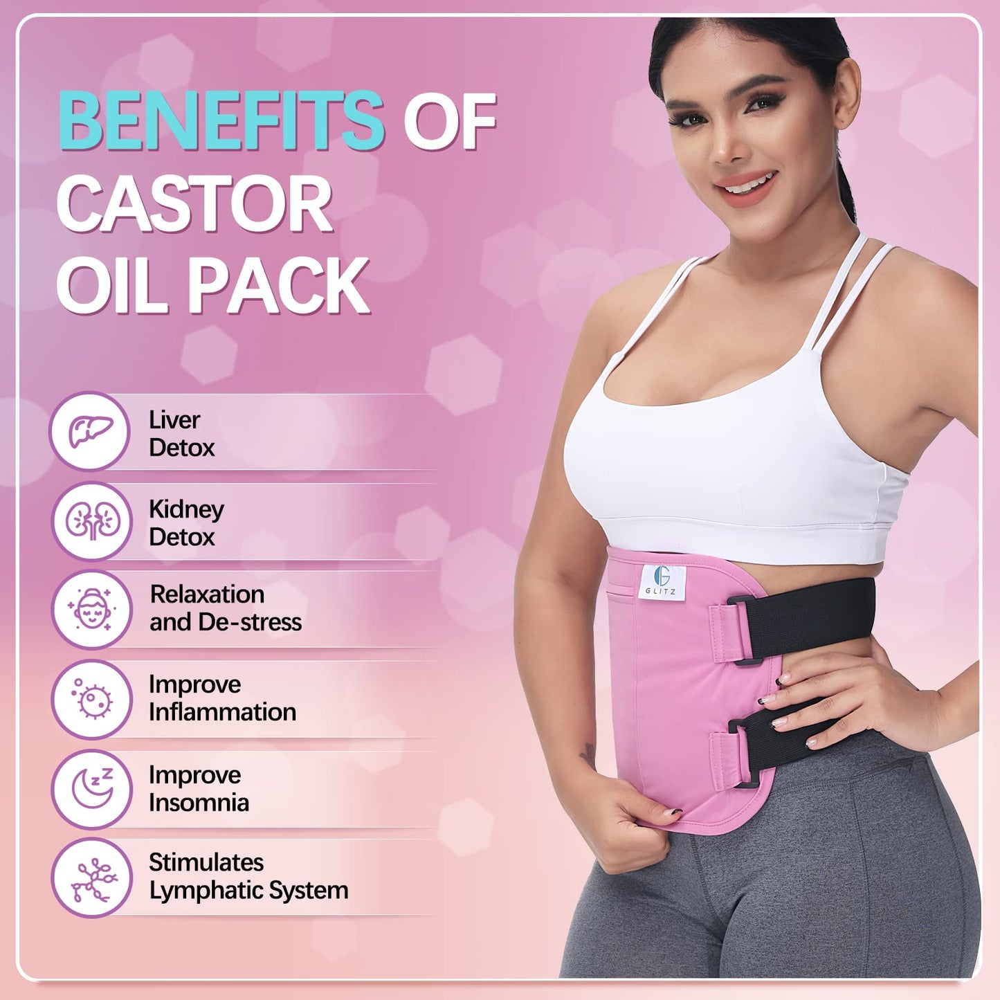 Glitz Castor Oil Pack Wrap – Reusable Organic Castor Oil Pack for Liver | Leak-Proof, Soft Cotton, Pink