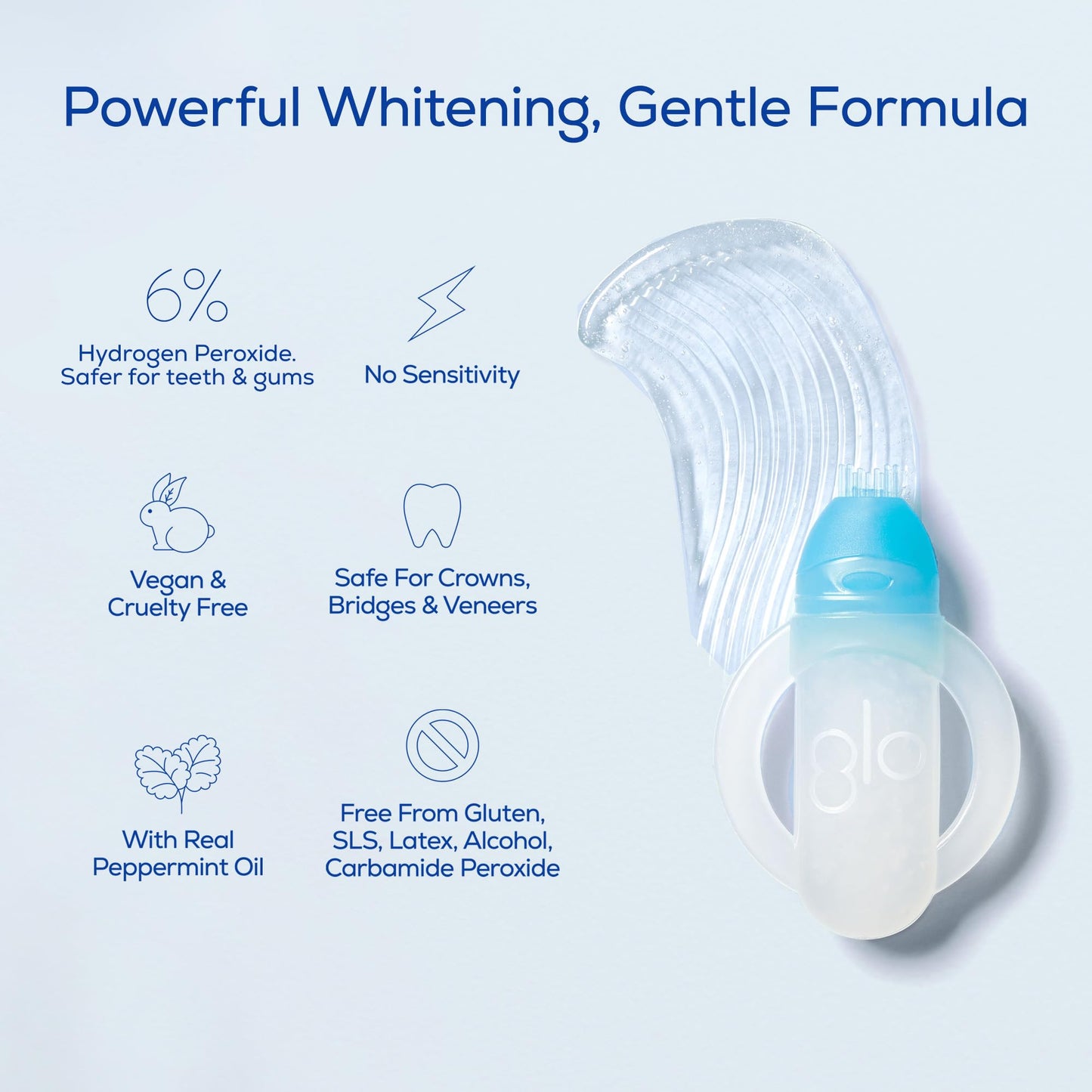 GLO Science Teeth Whitening Gel – 6% Hydrogen Peroxide, 10 Gel Vials + Lip Care