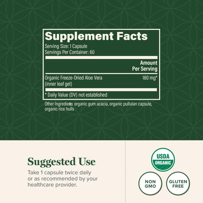 Global Healing Aloe Vera Bio-Active 200x Concentrate – Aloin-Free, 60 Capsules